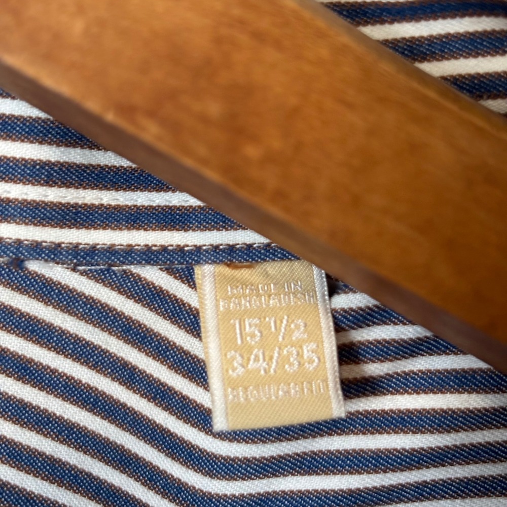 Michael Kors Mens 15.5 34/35 Button Down Shirt Striped Blue‎ White Regular Fit - Picture 7 of 9
